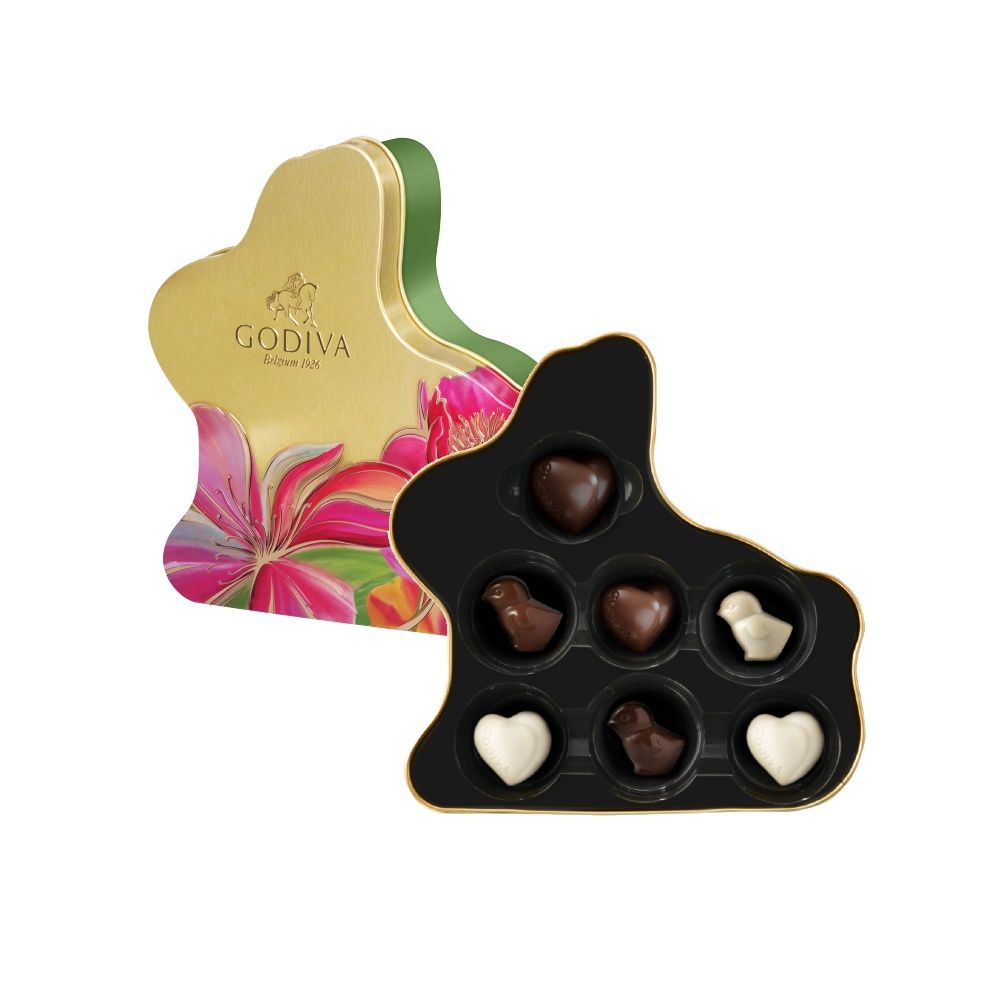 apm Godiva Spring Chocolate Bunny Shaped Tin Box 7pcs